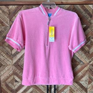 Large pink velour shirt sleeve quarter zip new with tags shirt
